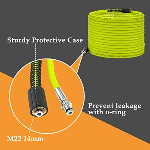 M MINGLE Pressure Washer Hose 50FT x 1/4", Stainless Steel M22 14mm Adapter - Image 6