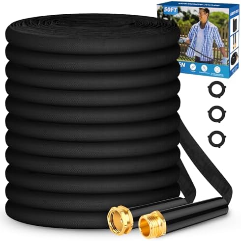 Garden Hose 100ft Lightweight, Non-Expanding, Leak-Proof Metal Connector, No-Knot No-Tangle, Easy to Store and Carry, Wear-Resistant, 3/4GHT Flexible Water Hose for Yard, Outdoor (Black) by CXEZSIKGardenHose