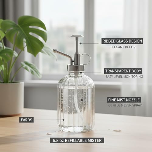 6.8 oz Ribbed Glass Spray Bottle, Fine Mist Mister for Plants & Home Decor, Decorative Clear Dispenser - Image 4