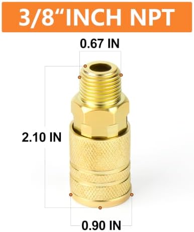 GASHER 12PCS 3/8"MNPT Brass Industrial Coupler,1/4 Flow Quick Connect Air Coupler - Image 2
