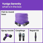SERENITY 50ft Flat-to-Round Purple Garden Hose – Lightweight, No-Kink, Abrasion-Resistant TPV Hose with Durable Aluminum Couplings, Spray Nozzle & Hose Mender, Ideal for Home & Garden Watering - Image 3