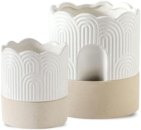 Nihow Ceramic Self Watering Pots for Indoor Plants, 4.5+6 Inch,Beige Set 2 by Nihow