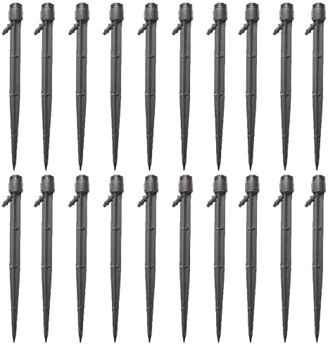 Lxcom Lighting 50 Pack Irrigation Drippers 28cm/11in Drip Emitters Adjustable 360 Degree Full Circle Fan Shape with Stake Micro Sprayer Drip for 1/4 inch Irrigation Tube Hose for Garden(Black) by LxcomLighting