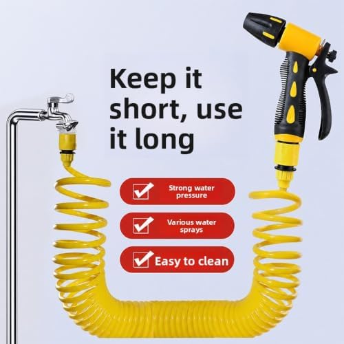 Retractable Coil Garden Hose with Rotating Spray Nozzle for Car Wash Patio - Image 5