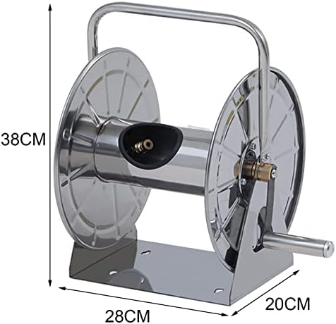 Garden Hose Holder Hose Reel Tool, Wall/Floor Mounted Water Hose Hanger, Retractable Hose Reel Butler Holder Hand Crank Swivel Bracket, Stainless Steel Organizer Water Hose Storage Stand - Image 2