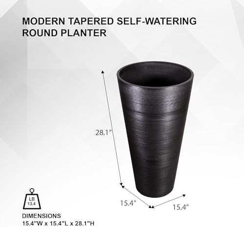 XBrand 28-Inch Tall Round Tapered Planter, Indoor and Outdoor Patio Décor, Black, 1-Piece - Image 5