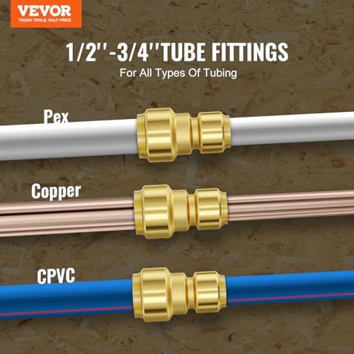 VEVOR Brass Pipe Fittings Push-Fit,Straight-Through,1/2"-3/4" 12PCS - Image 2