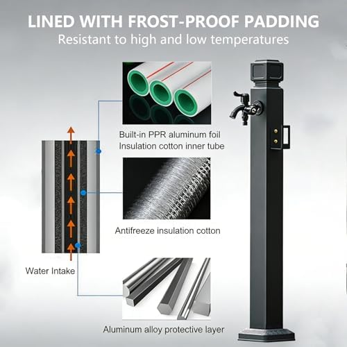 Freestanding Garden Water Column with Outdoor Hose Stand Stainless Steel Vertical Garden Water Column Double Outlet Faucet Suitable for Irrigation and Car Washing 95cm Dual Water Outlet - Image 6
