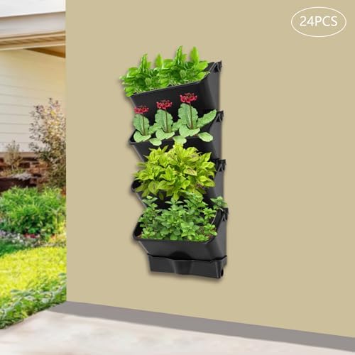 Wall Mounted Vertical Planter, 24 Pots Self Watering System for Indoor Plants, 154lbs Load Capacity Hanging Garden Wall Planter with Drainage Pipe for Balcony, Patio, Living Room Decor, Black - Image 4
