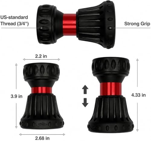 Garden Hose Nozzle Fireman Style, Heavy Duty Water Hose Nozzle with Two-Way Shut Off Control, Adjustable Spray Patterns Outdoor Hose Sprayer for Car Wash, Gardening and Outdoor Cleaning, 3/4" GHT - Image 3