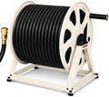 Dual Floor and Wall Mounted Garden Hose Reel, Holds 200ft of Water Hose, Heavy Duty Metal Hose Reel, Space Saving Hose Reel Organizer for Yard, Garage & Shed (White) by RealHoseStorage