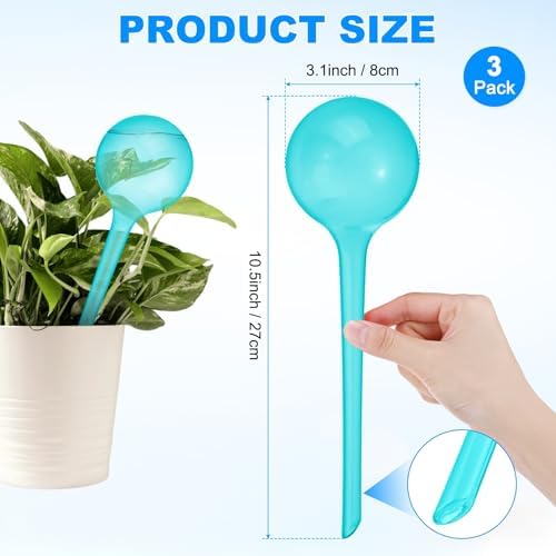 M METERXITY 3-Pack Plant Watering Globes, 10.5 Inch Plastic Spherical Self Watering Planter Insert for Indoor/Outdoor Pots, Self Water Devices Decorative Garden Stake [Lake Blue] - Image 3