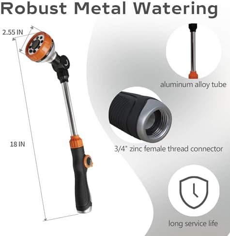Diivoo Watering Wand Heavy Duty, Metal Garden Hose Wand with 8 Spray Patterns, 18 Inch Long Hose Nozzle Sprayer with Thumb Flow Control & 180° Adjustable Spray Angle, Ideal for Plants,Flowers,Car - Image 2