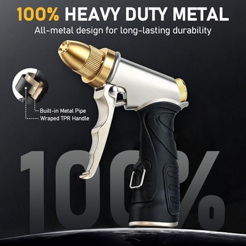 Heavy Duty Metal High Pressure Garden Hose Nozzle Set with Expandable Flexible Water Hose, Adjustable Spray Water Sprayer Gun for Car Washing Lawn Watering Patio Cleaning - Image 2