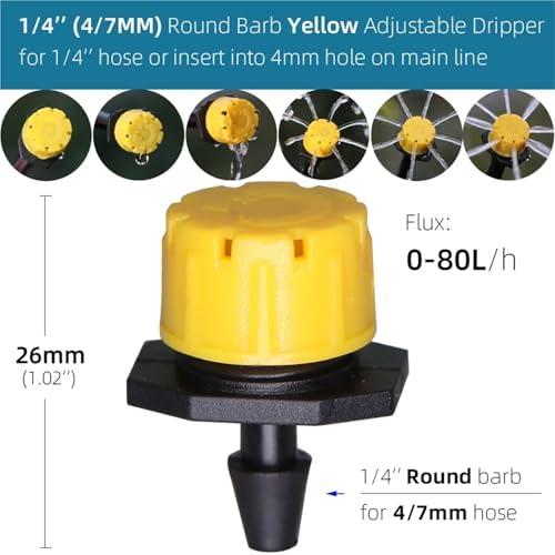 Drip Irrigation Emitters 500pcs Adjustable 8-Holes Drippers Irrigation Spinkler Nozzle Balcony Greenhouse Watering Emitters(B-Yellow Round) - Image 2