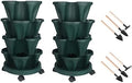 GameXcel Vertical Planter Tower - 4 Tier Stackable Garden Planters with Wheels and Tools Plant Pots for Strawberry Herb Flower and Vegetable Indoor Outdoor Use Green 2 Pack by GameXcel