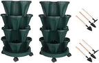 GameXcel Vertical Planter Tower - 4 Tier Stackable Garden Planters with Wheels and Tools Plant Pots for Strawberry Herb Flower and Vegetable Indoor Outdoor Use Green 2 Pack by GameXcel