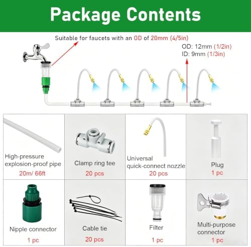 Misting System for Plants Outdoor, Atomizing Misters Kit with Brass Nozzles for Backyard/Flower Bed/Factories, Adjustable Mister Sprinkler System Set - Image 2