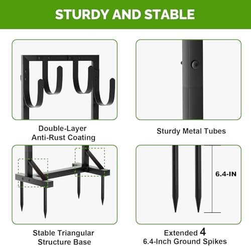 Heavy-Duty Garden Hose Holder with Stable Base and Tool Hooks, GAVISCITY Freestanding Metal Hose Hanger Garden Hose Storage Holds 151Ft Hose, Rustproof Water Hose Holder for Outside Yard Lawn, Black - Image 4