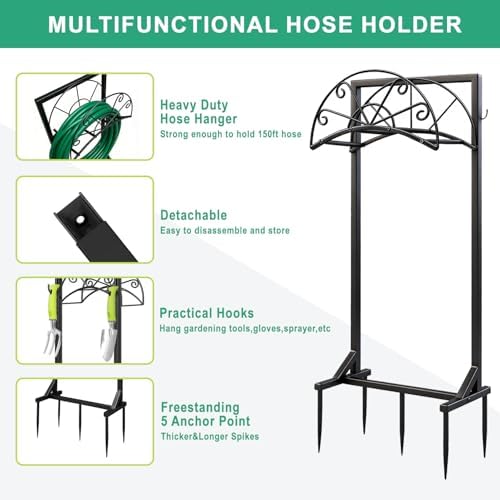 Garden Hose Holder for Outside,Heavy-Duty Metal Hose Hanger Rack - Image 2