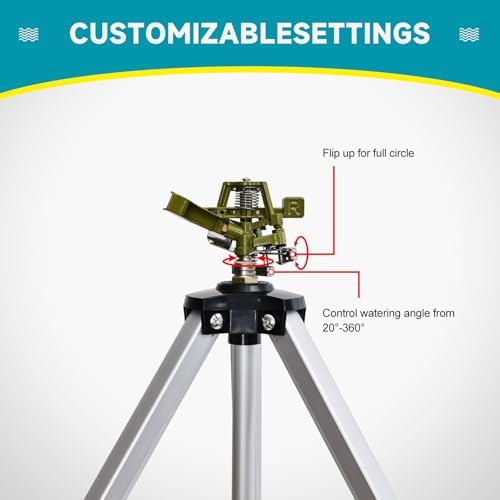 Impact Sprinkler Head on Tripod Base, Heavy Duty Lawn Sprinklers, 360 Degree Large Area Irrigation, Metal Sprinkler Nozzle with Solid Alloy Metal Extension Legs (36in) - Image 5