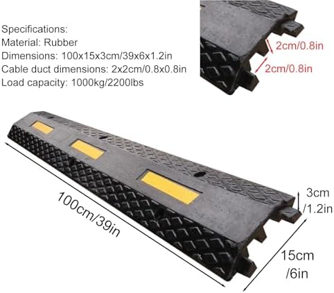 2pcs Hose Cable Protector Ramp, 2 Channel Rubber Hose Protector Over Driveway, Speed Bumps for Road, 2200lbs Capacity for Wire/Hose/Pipe Hider(100x15x3cm/39x6x1.2in) - Image 2
