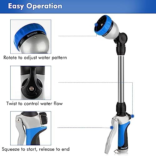 RESTMO Garden Hose Nozzle, Metal Watering Wand, Heavy Duty Garden Hose Wand with 180° Swivel Ratcheting Head, 16'' Hose Nozzle Sprayer with 7 Spray Patterns and Flow Control - Image 7