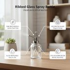 6.8 oz Ribbed Glass Spray Bottle, Fine Mist Refillable Mister for Plants & Home Decor, Clear Vertical Textured Dispenser - Image 5