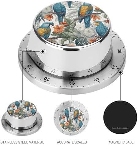 Mechanical Kitchen Timers for Cooking,Parrots on Branches Printed 60 Minute Magnetic Countdown Timer,Cute Cooking Timers with Alarm,Stainless Steel Time Timer Manual No Batteries Required - Image 3