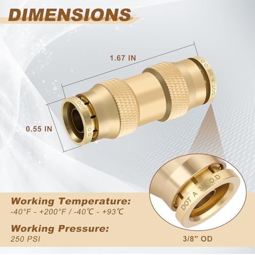 3/8" Straight Brass Union, DOT Approved Air Line Connector 10PCS - Image 2