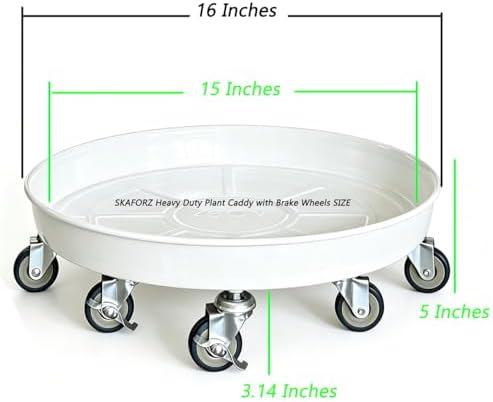 Heavy Duty Plant Caddy(430lbs Capacity), Rolling Metal Plant Stand with Brake Wheels Plant Dolly Planter Mover Plant Pot Tray Saucer for Indoor Outdoor 16 Inches White 2Pack - Image 2