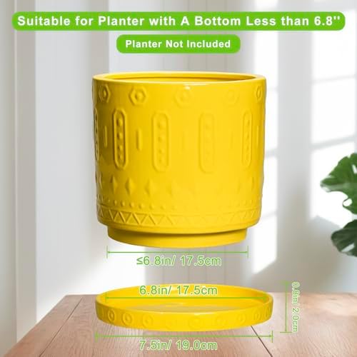 Eightpot Plant Water Catcher Tray 7.5 Inch, 2 Pack Ceramic Plant Saucers for Indoors Outdoors, Round Plants Plates to Catch Water, Modern Decorative Plants Dishes to Catch Water, Yellow - Image 2