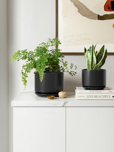 LE TAUCI 6.8 Inch Ceramic Pots for Plants, Indoor Plant Pot, Black - Image 6