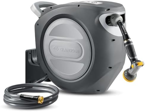 GLAHODEN Retractable Garden Hose Reel 1/2 in x 130 ft with Metal Bracket, 2026 Upgraded Dual Ratchet Lock UV & Freeze Protection Brass Seal Slow Retraction Anti-Tangle 180 Swivel by GLAHODENDreamingHouse