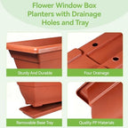 4 Pcs 31 inch Window Box Planter, Large Rectangular Plastic Flower Pot with Tray, Suitable for Indoor & Outdoor Gardens, Balcony and Home Decor (4) - Image 3