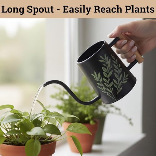 Metal Small Indoor Watering Can with Long Spout & Real Wood Handle, 35oz - Image 3