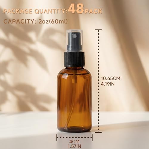 2 oz Amber Small Spray Bottle, Empty Spray Bottles plastic spray bottles Fine Mist Spray for Hair, Travel, Plants, Cleaning Solutions and Skin Care (48) - Image 7