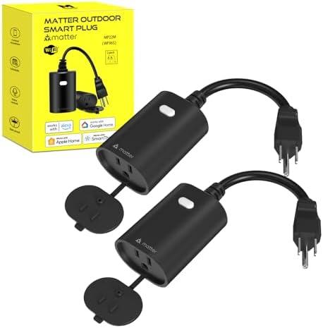 Minoston Outdoor Smart Plug, Matter Smart Plug, Smart Home Wi-Fi Outlet IP65 Waterproof, Compatible with Alexa, Apple Home, SmartThings, Google Home, Smart Life, IP65 Waterproof, 2.4Ghz, 2 Pack by Minoston