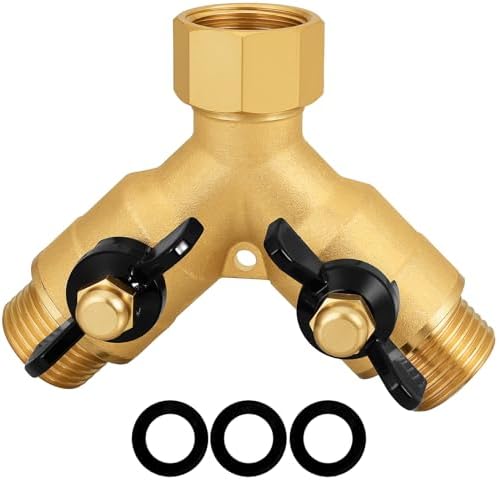 SIGURANTA Heavy-Duty Brass 2-Way High-Flow Garden Hose Splitter, Outdoor Faucet Y-Valve Diverter Connector with Butterfly Handle, Full-Flow Water Hose Adapter (Valve butterfly handle - 1-piece) by SIGURANTA