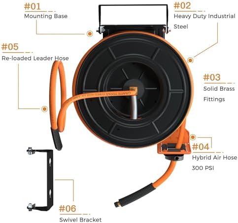 Giraffe Tools Retractable Air Hose Reel 50ft with Swivel Bracket 3/8" - Image 5