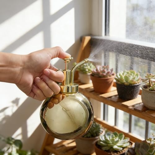 17oz Stainless Steel Watering Can, Hand Pressure Spray Bottle for Indoor Plants, Flowers, Succulents, Manual Fine Mist Sprayer, Portable Plant Mister for Home Garden, Office, Lawn (Copper) - Image 3
