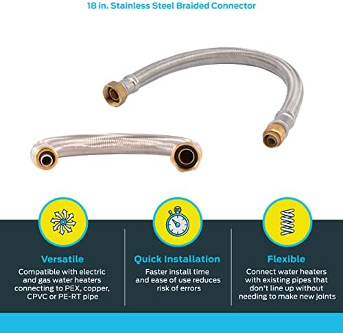 SharkBite 1/2 Inch x 3/4 Inch FIP x 18 Inch Stainless Steel Braided Flexible Water Heater Connector, Push To Connect Brass Plumbing Fitting, PEX Pipe, Copper, CPVC, PE-RT, HDPE, U3068FLEX18LF - Image 3
