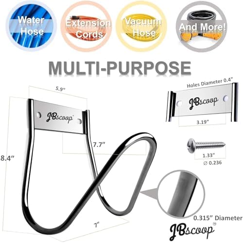 JBscoop Garden Hose Holder Stainless Steel Small Wall Mount Garden Hose Hook, Ideal for Water, Air, Hydraulic Hose, Ropes, Extension Cords Heavy Duty & Rust Proof Large Set of 2 - Image 5