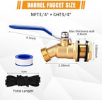JaGely 3 Pack Brass Rain Barrel Spigot Kit 3/4" Inlet to 3/4"GHT Thread Outlet Water Tank Faucet 55 Gallon Drum Outdoor Rain Bucket Spigot with Bulkhead Fitting, Tape, Traction Rope(Blue) - Image 2