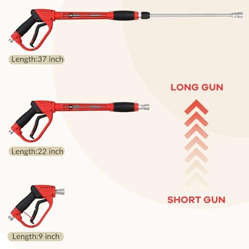 Pressure Washer Gun with Extension Replacement Wand, Power Washer Gun, M22 Fitting, 5 Nozzle Tips, 5000 PSI, 37 Inch - Image 2