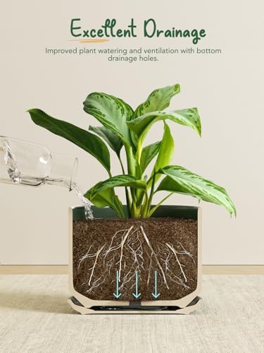 LE TAUCI 12 Inch Pots for Plants, Ceramic Planter with Saucer, Forest Green - Image 4