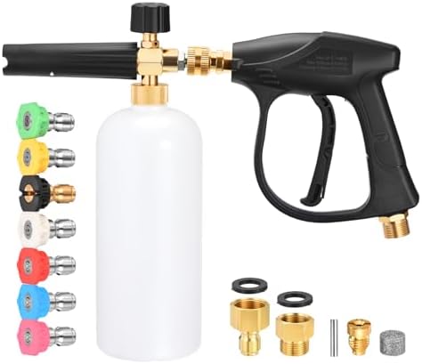 Pressure Washer Short Gun w/Foam Can 3/8" Thread x Quick Socket by WorkBless