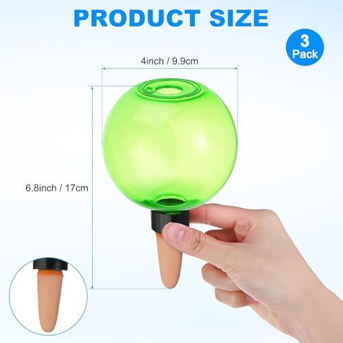 M METERXITY 3-Pack Plant Self Watering Globes, 5.2 oz Plastic Bubble Water Bulbs Top Fill for Indoor/Outdoor Plants, Self Watering Spikes Slow Release Terracotta [Green] - Image 3