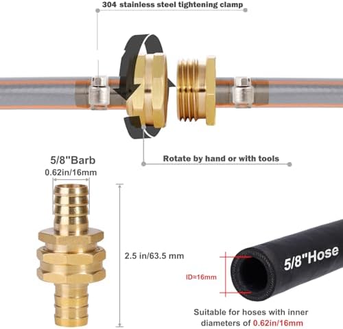 Garden Solid brass Hose Repair Connector with Clamps,Fit for Garden Hose Fitting,Male and Female Hose Fittings 10 Set (5/8"-10 Set) - Image 3