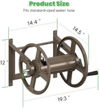 Garden Hose Reel Wall Mounted, Heavy-Duty Water Hose Holder Winder with 3.9 ft Leader Hose & Brass Fitting, Hose Hanger Storage Rack Holds 125-Feet of, 5/8-Inch, for Yard Lawn Farm, Brown - Image 3